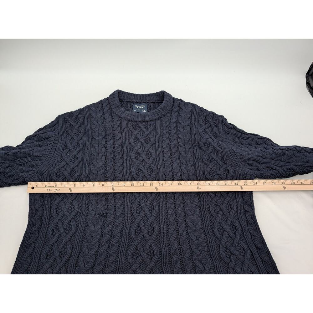 Abercrombie & Fitch Chunky Cable Knit Navy XL Sweater Preppy Errands Cotton ** - Picture 5 of 9